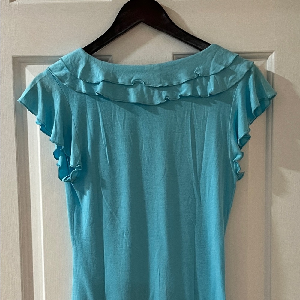 Wrapper Aqua Ruffle V-Neck Blouse - image 4